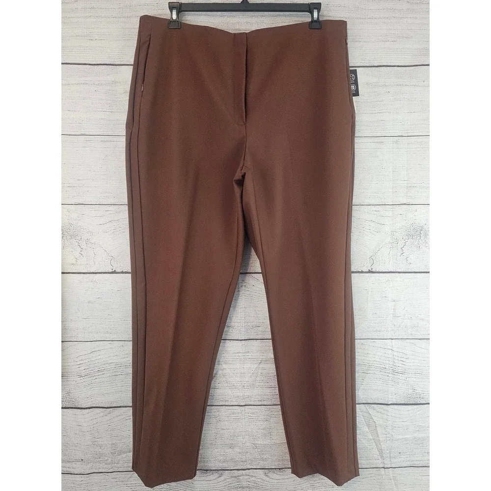 Investments Woman 18W Reg Brown Slim Leg Stretch Dress Pants Slacks NWT 1528